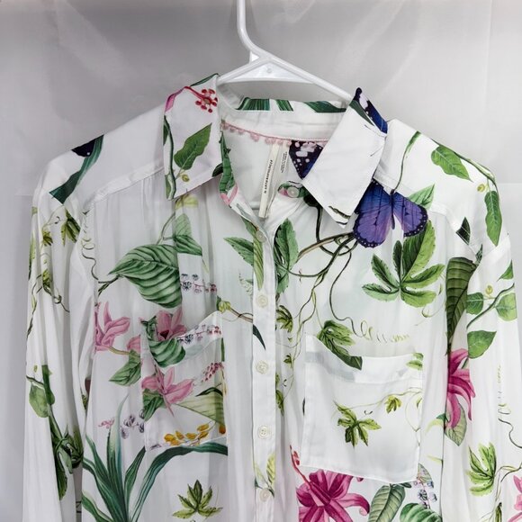Anthropologie Women S Floral Butterfly Shirt Button Up Long Sleeve Colorful Top - Picture 2 of 9